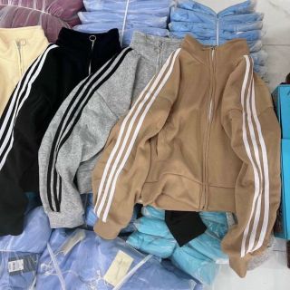 Áo khoác nỉ nam nữ form rộng ba sọc tay phong cách ulzzang unisex cổ trụ trơn