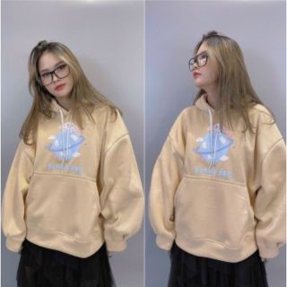 Áo hoodie tay phồng hình in cừu, from dưới 70kg