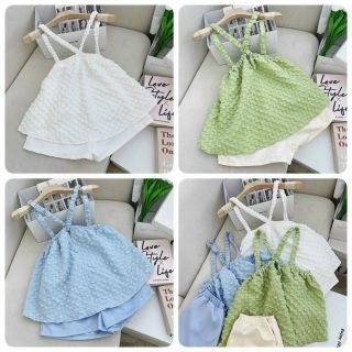 Sét áo dây xốp phồng kiểu baby doll kèm quần
