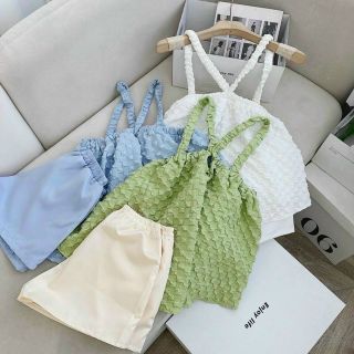 Sét áo dây xốp phồng kiểu baby doll kèm quần