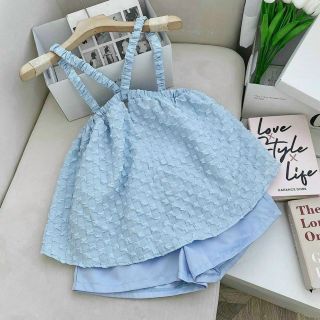 Sét áo dây xốp phồng kiểu baby doll kèm quần