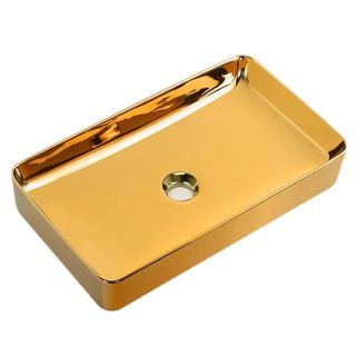 Chậu lavabo mạ vàng kiểu chữ nhật đặt bàn sang trọng có lỗ vòi gắn trên chậu, mã M99S