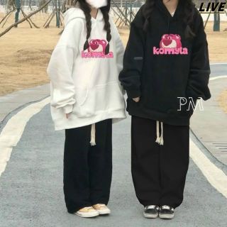 Áo hoodie chất nỉ dày dặn gấu dâu in chữ Komyla, from dưới 70kg