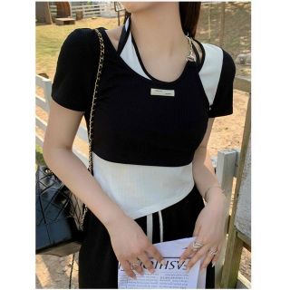 Áo croptop dây xích phối màu, chất conton mềm mịn siêu đẹp. Giá sỉ - giá bán buôn