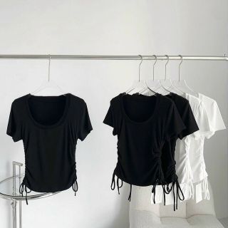 Áo tay ngắn croptop dây rút chất conton co giãn