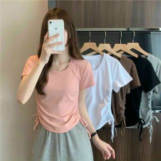 Áo tay ngắn croptop dây rút chất conton co giãn