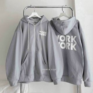 Áo khoác chất thun nỉ in logo chữ workwork form dưới 70kg