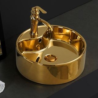 Chậu lavabo mạ vàng đặt bàn sang trọng có lỗ vòi gắn trên chậu, mã M24