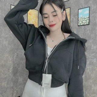 ÁO KHOÁC NỈ NỮ VỚI CHẤT LIỆU VẢI NỈ DỆT DÁNG FORM CROPTOP LỬNG CÁ TÍNH CÓ NÓN TRÙM ĐẦU RỘNG ĐẸP KÈM DÂY RÚT ÁO ĐẸP HÀNG HOT TREND-HTM FASHION