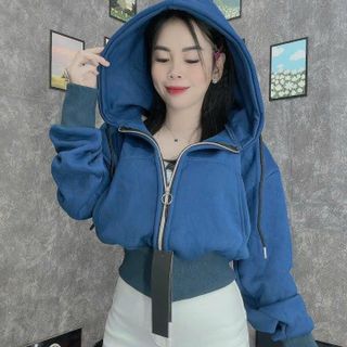 ÁO KHOÁC NỈ NỮ VỚI CHẤT LIỆU VẢI NỈ DỆT DÁNG FORM CROPTOP LỬNG CÁ TÍNH CÓ NÓN TRÙM ĐẦU RỘNG ĐẸP KÈM DÂY RÚT ÁO ĐẸP HÀNG HOT TREND-HTM FASHION