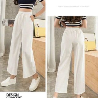 QUẦN ỐNG RỘNG NỮ CÓ CẠP CHUN CHẤT ĐŨI THOẢI MÁI QUẦN ỐNG SUÔNG LƯNG EO SIÊU ĐẸP FORM RỘNG HÀNG HOT TREND-HTM FASHION