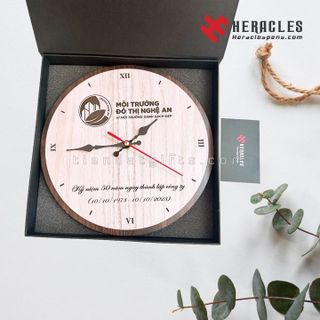 Xưởng sản xuất Đồng hồ gỗ để bàn Heracles 002 – Khắc tên, chữ, logo Môi trường đô thị Nghệ An – Quà tặng kỷ niệm 30 năm thành lập công ty