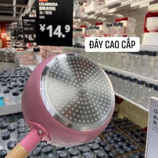 (Cán Tròn)Chảo Vân Đá Xanh Hồng Cán Gỗ 18CM