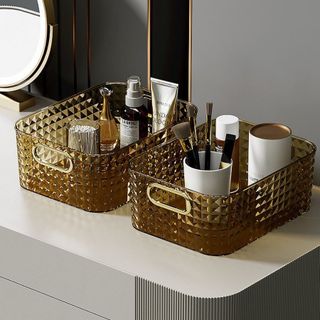 Hộp Đựng Đồ Nhựa Mỹ Phẩm Đa Năng Trang Trí Bàn, Khay Lưu Trữ Đồ Để Bàn Trang Điểm, Để Dầu Gội, Trang Sức