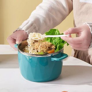 Bát úp mì - Bát ăn mì tôm inox 2 lớp cách nhiệt có nắp đậy