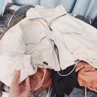 ÁO KHOÁC NHUNG LEN NỮ 2 LỚP FORM LỬNG PHỐI 2 TÚI TO VÀ DÂY RÚT - HTM FASHION