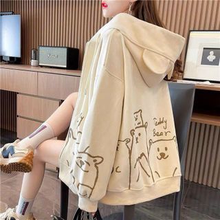 ÁO KHOÁC NỈ NỮ CHẤT LIỆU VẢI CỰC KÌ MỀM MỊN FORM RỘNG BAO ĐẸP IN THEO HỌA TIẾT HÌNH GẤU TEDDY BEAR KHÓA KÉO CÓ NÓN BAO NGẦU HÀNG HOT TREND-HTM FASHION