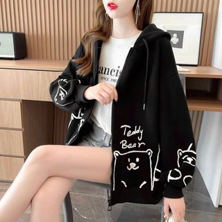 ÁO KHOÁC NỈ NỮ CHẤT LIỆU VẢI CỰC KÌ MỀM MỊN FORM RỘNG BAO ĐẸP IN THEO HỌA TIẾT HÌNH GẤU TEDDY BEAR KHÓA KÉO CÓ NÓN BAO NGẦU HÀNG HOT TREND-HTM FASHION