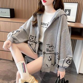 ÁO KHOÁC NỈ NỮ CHẤT LIỆU VẢI CỰC KÌ MỀM MỊN FORM RỘNG BAO ĐẸP IN THEO HỌA TIẾT HÌNH GẤU TEDDY BEAR KHÓA KÉO CÓ NÓN BAO NGẦU HÀNG HOT TREND-HTM FASHION