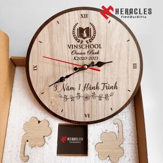Xưởng sản xuất Đồng hồ gỗ để bàn Heracles 002 – Khắc tên, chữ, hình ảnh xe hơi, logo VINSCHOOL – Quà tặng doanh nghiệp, đại hội chi đoàn