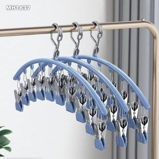 Bộ móc 10 kẹp treo quần áo, tất vớ, khẩu trang cho trẻ em, người lớn bằng inox cao cấp bọc nhựa silicon bảo vệ quần áo, thiết kế hình vòng cung độc đáo