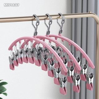 Bộ móc 10 kẹp treo quần áo, tất vớ, khẩu trang cho trẻ em, người lớn bằng inox cao cấp bọc nhựa silicon bảo vệ quần áo, thiết kế hình vòng cung độc đáo