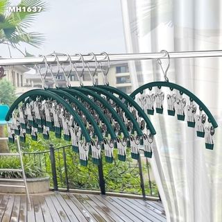 Bộ móc 10 kẹp treo quần áo, tất vớ, khẩu trang cho trẻ em, người lớn bằng inox cao cấp bọc nhựa silicon bảo vệ quần áo, thiết kế hình vòng cung độc đáo