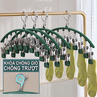 Bộ móc 10 kẹp treo quần áo, tất vớ, khẩu trang cho trẻ em, người lớn bằng inox cao cấp bọc nhựa silicon bảo vệ quần áo, thiết kế hình vòng cung độc đáo