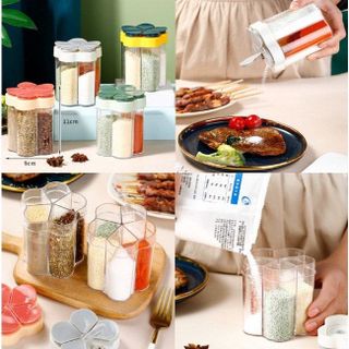 Hũ gia vị định lượng 5 ngăn nhà bếp, lọ gia vị chống ẩm