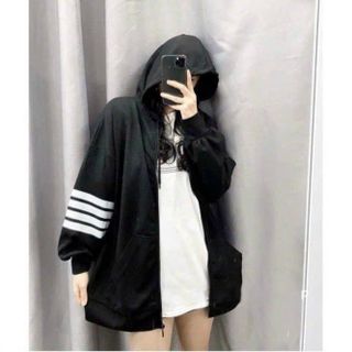 ÁO KHOÁC NỮ HOODIE MÀU ĐEN DÂY KÉO 3 GẠCH TAY NỈ DÀY DẶN KIỂU HÀN QUỐC THỜI TRANG - HTM FASHION