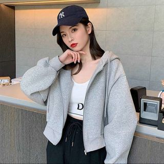 ÁO KHOÁC NỮ CROPTOP CHẤT VẢI NỈ TRƠN DÂY KÉO CÓ NÓN CAO CẤP - HTM FASHION giá sỉ