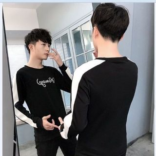 ÁO ĐEN PHỐI TAY LOGO THÊU HÀNG CAO CẤP