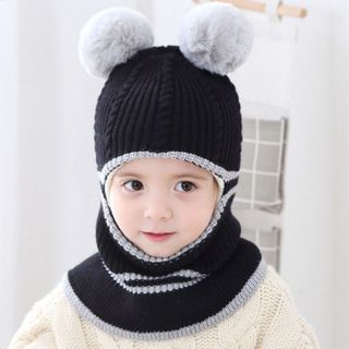 Mũ len trùm đầu cho bé có khăn choàng ngang cổ ấm áp