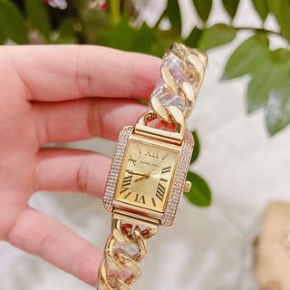 Đồng hồ xích vuông viền đá siêu đẹp