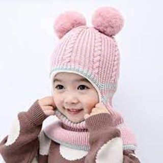 Mũ len trùm đầu cho bé có khăn choàng ngang cổ ấm áp giá sỉ