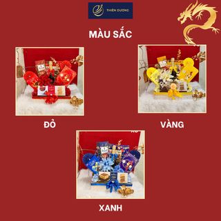 Set quà tết 6 món đế gỗ 3 màu xanh, đỏ, vàng