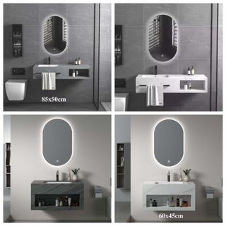 Bộ tủ lavabo treo tường bằng đá, 1 tấm có kèm theo gương led kích thước dài 80x50 hoặc 60x45 để lựa chọn giá sỉ