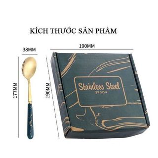 Bộ 6 Muỗng Inox Vân Đá Tráng Vàng Cán Muỗng Xanh