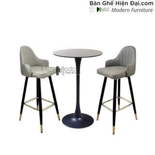Bộ bàn tròn tiếp khách showroom mặt gỗ chân sắt 2 ghế bar tựa lưng bọc Simili nhập khẩu HCM Tulip 2-06W CB2160C-P giá sỉ