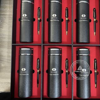 Bộ Giftset Quà Tặng Màu Đen Bình Giữ Nhiệt & Bút Ký Khắc Logo