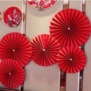 Set 6 quạt giấy đỏ Party Fan cao cấp trang trí