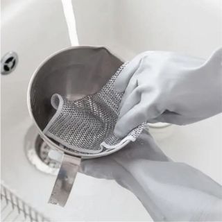 Khăn Lưới Dùng Lau Chén Dĩa, Cọ Rửa Xoong Nồi, Chất Liệu Sợi Kim Loại Chống Bám Dầu Tiện Dụng