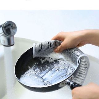 Khăn Lưới Dùng Lau Chén Dĩa, Cọ Rửa Xoong Nồi, Chất Liệu Sợi Kim Loại Chống Bám Dầu Tiện Dụng