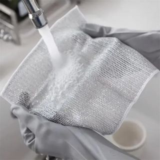 Khăn Lưới Dùng Lau Chén Dĩa, Cọ Rửa Xoong Nồi, Chất Liệu Sợi Kim Loại Chống Bám Dầu Tiện Dụng
