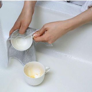 Khăn Lưới Dùng Lau Chén Dĩa, Cọ Rửa Xoong Nồi, Chất Liệu Sợi Kim Loại Chống Bám Dầu Tiện Dụng