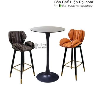Bộ bàn tròn café tiếp khách mặt MDF chân sắt 2 ghế bar tựa lưng bọc nệm Simili nhập khẩu HCM Tulip 2-06W CB2274C-P giá sỉ