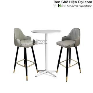 Bộ bàn tròn café tiếp khách mặt gỗ MDF 2 ghế bar tựa lưng bọc nệm Simili chân sắt nhập khẩu hiện đại HCM TB1535-06W CB2160C-P giá sỉ