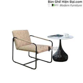 Bộ bàn tròn sofa thư giãn phòng ngủ mặt đá ghế tựa lưng bọc nệm da chân sắt hiện đại nhỏ gọn HCM TS0947-05E CS0929-P giá sỉ