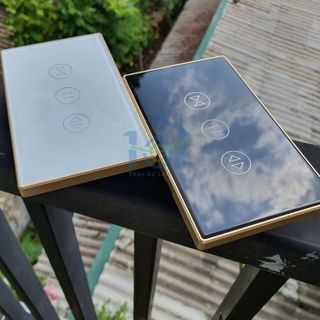 Công tắc cửa cuốn Tuya viền kim loại mặt kính 2.5d, điều khiển cửa cuốn từ xa qua App, kết nối Wifi / Zigbee