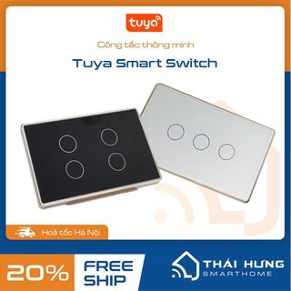 Công tắc Tuya viền nhôm, mặt kính cao cấp App Smart Life, 1-4 nút, đen /trắng - chữ nhật, Wifi/Zigbee